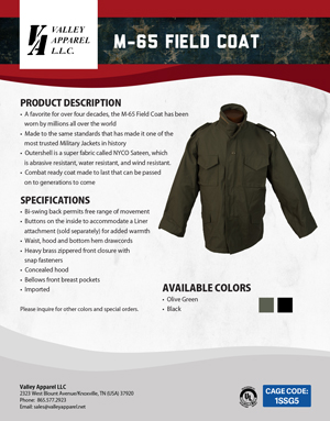 M-65 Field Coat  Valley Apparel LLC